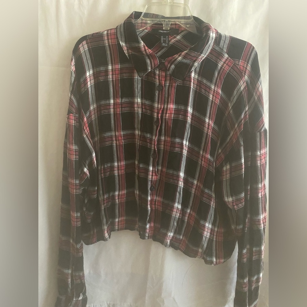 Forever 21 Pink and Black Plaid Shirt